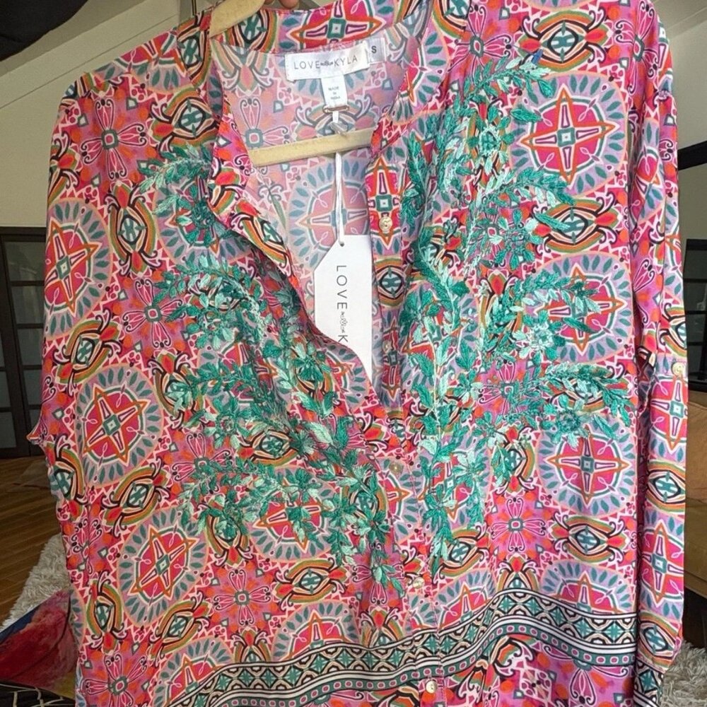 Love kyla Marisol colorful, hand embroidered button up blouse